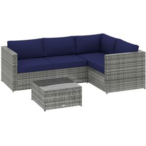 MHSTAR UK LTD Outsunny 3 Pieces PE Rattan Garden Furniture Set with 10 cm Thick Cushions, 4 Seater Garden Corner Sofa Set with Glass Top Coffee Table, Outdoor Furni