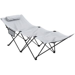MHSTAR UK LTD Outsunny Foldable Sun Lounger, Outdoor Tanning Sun Lounger Chair with Side Pocket, Headrest, Oxford Seat, for Beach, Yard, Patio, Light Grey