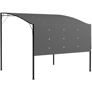 MHSTAR UK LTD Outsunny 3 x 2.5m Patio Metal Gazebo Door Window Awning Wall Mount Canopy Outdoor Sunshade with Extended Shelter Charcoal Grey