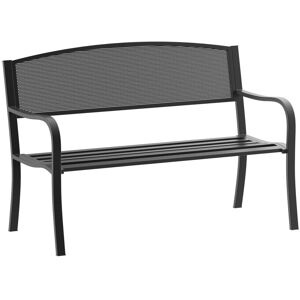 MHSTAR UK LTD Outsunny 2 Seater Metal Garden Bench Garden Park Porch Chair Outdoor Patio Loveseat Seat Mesh Net Backrest Black
