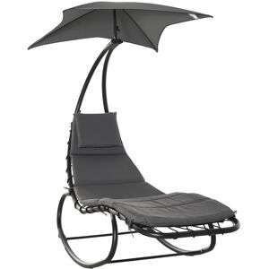 MHSTAR UK LTD Outsunny Patio Rocking Chaise Lounge Rocking Bed with Canopy Cushion Headrest Pillow