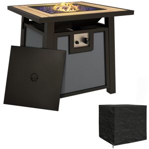 MHSTAR UK LTD Outsunny Propane Gas Fire Pit Table, 50,000 BTU Smokeless Firepit Outdoor Patio Heater with Waterproof Cover, Glass Beads and Lid, 71 x 71 x 66.5cm, D