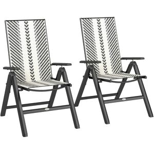 MHSTAR UK LTD Outsunny Outdoor Rattan Folding Chair with 5-Position Adjustable Backrest, Wicker Garden Dining Chair with Wide Armrest, Set of 2 for Patio, Terrace,