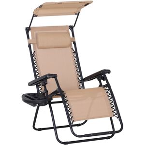MHSTAR UK LTD Outsunny Zero Gravity Garden Deck Folding Chair Texteline Patio Sun Adjustable Lounger Reclining Seat with Cup Holder and Canopy Shade, Beige