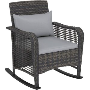 MHSTAR UK LTD Outsunny Garden Rocking Chair, Outdoor Rattan Rocker Lounge Chair with Seat and Back Cushions, Patio Armchair Seat with All-weather Wicker, Steel Fram