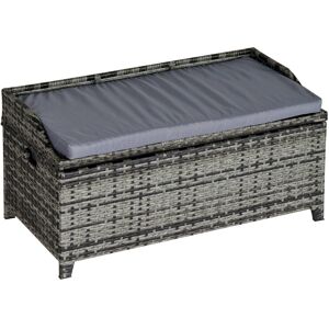 MHSTAR UK LTD Outsunny PE Rattan Outdoor Storage Benches, Aluminium Garden Bench with Storage Underneath w/ Zippered Inner Lining, Rods for Deck, Patio, Mixed Grey