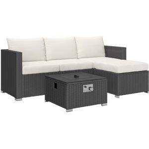 MHSTAR UK LTD Outsunny 5 Piece Rattan Garden Furniture Set with Fire Pit Table, 4 Seater Outdoor Sectional Sofa Set with Footstool and Removable Cushions, Modular C