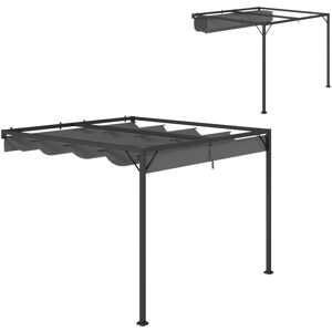 MHSTAR UK LTD Outsunny 3 x 3(m) Outdoor Pergola Retractable Canopy Wall Mounted Gazebo Patio Shelter Sun Shade, Grey