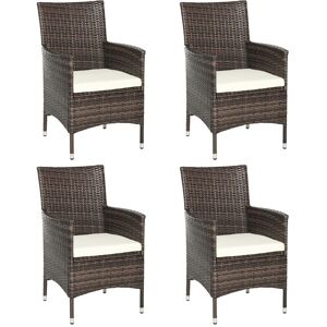 MHSTAR UK LTD Outsunny 4 PC Outdoor Rattan Armchair Dining Chair Garden Patio Furniture w/ Armrests Cushions Deep Coffee