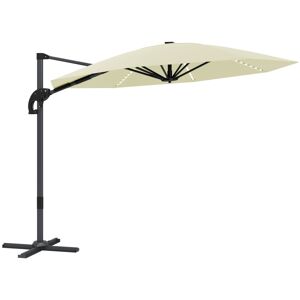 MHSTAR UK LTD Outsunny 3(m) Cantilever Garden Parasol with Solar Powered Lights, Crank Handle & Cross Base, UPF 50+, 360° Rotation, Overhanging Patio Umbrella for