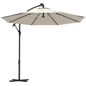 MHSTAR UK LTD Outsunny 3(m) Banana Cantilever Parasol with Solar LED Lights, Garden Umbrella with Cross Base and Crank Handle, Hanging Offset Sun Shade for Outdoor,