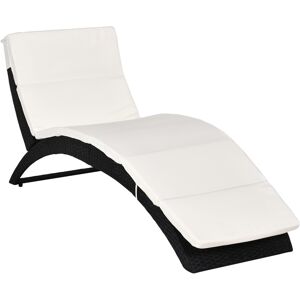 MHSTAR UK LTD Outsunny Outdoor Foldable PE Rattan Sun Lounger with Soft Padded Cushion, Ergonomic Curved Design Sun Bed for Backyard, Balcony, Garden, Black