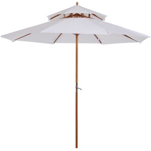 MHSTAR UK LTD Outsunny 2.7 m Garden Parasol Umbrella, Double Tier Garden Umbrellas Outdoor Sun Umbrella Sunshade Bamboo Parasol, Cream White