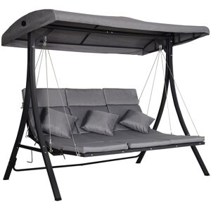 MHSTAR UK LTD Outsunny 3 Seater Garden Swing Seat Outdoor Swing Chairs Chaise Lounge Padded Seat Hammock Canopy Porch Patio Bench Bed Recliner Sun Lounger - Grey