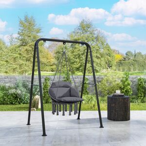 MHSTAR UK LTD Outsunny Hanging Chair Outdoor Hammock Chair with Soft Cushion, Cotton Rope Boho Style Swing Chair, Hanging Garden Swing Seat for Indoor Outdoor, Dark