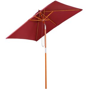 MHSTAR UK LTD Outsunny 2m x 1.5m Garden Parasol Umbrella with Tilting Sunshade Canopy, Outdoor Market Table Umbrella with Wood and Bamboo Frame, Wine Red