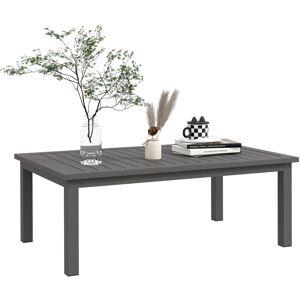 MHSTAR UK LTD Outsunny Aluminium Outdoor Coffee Table, Rectangular Patio Side Table with Wood Grain Effect and Slat Tabletop for Indoor, Garden, Balcony, 100cm x 60
