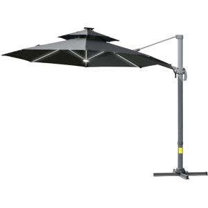 MHSTAR UK LTD Outsunny 3(m) Cantilever Roma Parasol with LED Solar Lights, Crank & Tilt, Aluminium Frame, Cross Base and Adjustable Canopy 360° Rotating Sun Umbrel
