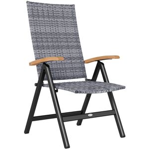 MHSTAR UK LTD Outsunny Outdoor Folding Dining Chair, PE Rattan Chair with Armrests, High Backrest, for Garden, Camping, Balcony, Porch, Light Grey