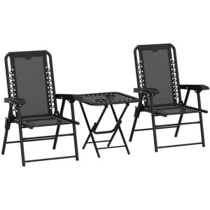 MHSTAR UK LTD Outsunny 3 Pieces Garden Bistro Set, Folding Table and Chairs Set, Metal Garden Furniture Set with Cup Holders for Outdoor, Patio, Balcony, Black