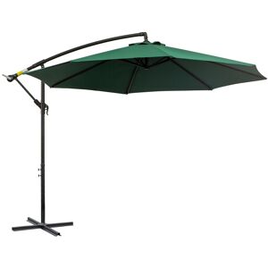 MHSTAR UK LTD Outsunny 3(m) Garden Banana Parasol Hanging Cantilever Umbrella with Crank Handle, 8 Ribs and Cross Base for Outdoor, Sun Shade, Dark Green