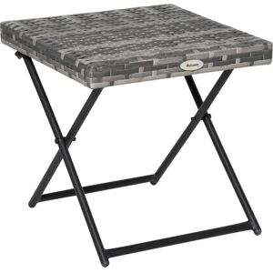 MHSTAR UK LTD Outsunny Garden Small Folding Square Rattan Coffee Table Bistro Balcony Outdoor Wicker Weave Side Table 40H x 40L x 40Wcm Grey