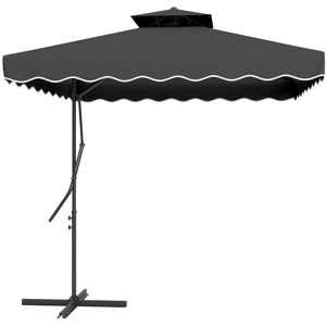 MHSTAR UK LTD Outsunny 2.5m Cantilever Parasol with Easy Lever, Square Double Top Garden Parasol Umbrella with Ruffles and Cross Base, Overhanging Outdoor Sun Shade