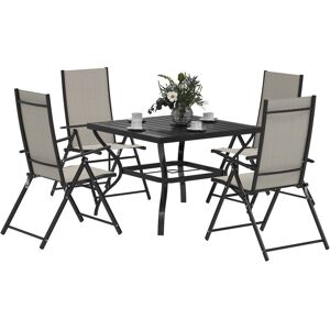 MHSTAR UK LTD Outsunny 5 Pieces Garden Dining Set, 4 Seater Garden Furniture Set with Parasol Hole, Outdoor Dining Set with High Back Folding Chairs and Square Meta