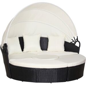 MHSTAR UK LTD Outsunny PE Rattan Lounge Set, 5 Pieces Patio Conversation Furniture Set, Garden Round Sofa Bed with Cushion and Retractable Canopy, Black