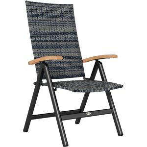 MHSTAR UK LTD Outsunny Outdoor Folding Dining Chair, PE Rattan Chair with Armrests, High Backrest, for Garden, Camping, Balcony, Porch, Mixed-grey