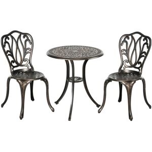 MHSTAR UK LTD Outsunny 3 Piece Patio Bistro Set, Aluminium Garden Furniture Set for 2, Outdoor Chairs and Table with Umbrella Hole for Balcony, Porch, Bronze Tone
