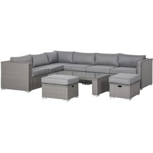 MHSTAR UK LTD Outsunny 6 Pieces Outdoor PE Rattan Wicker Corner Sofa Set with 10cm Thick Padded Cushions, Aluminium Conservatory Furniture with Glass Top Coffee Tab