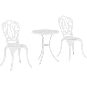 MHSTAR UK LTD Outsunny 3 Piece Garden Bistro Set, Cast Aluminium Outdoor Furniture Set with Umbrella Hole for Balcony, Porch, Patio, White