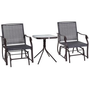 MHSTAR UK LTD Outsunny Glider Rocking Chair & Table Set 2 Single Seaters Rocker Garden Swing Chair Patio Furniture Bistro Set Grey