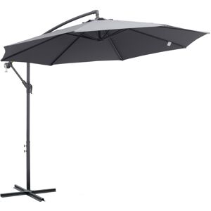 MHSTAR UK LTD Outsunny 3(m) Garden Banana Parasol Cantilever Umbrella with Crank Handle and Cross Base, 8 Ribs for Outdoor, Hanging Sun Shade, Grey
