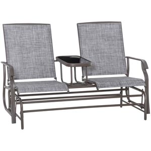 MHSTAR UK LTD Outsunny 2 Seater Metal Double Swing Chair Glider Rocking Chair Seat Outdoor Seater Garden Furniture Patio Porch With Table Grey