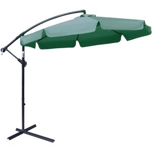 MHSTAR UK LTD Outsunny 2.7m Garden Banana Parasol Cantilever Umbrella with Crank Handle and Cross Base for Outdoor, Hanging Sun Shade, Green