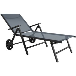 MHSTAR UK LTD Outsunny Folding Sun Lounger with Wheels, 5-Position Adjustable Garden Chaise Lounge Sunbed with Armrests, Metal Frame Outdoor Portable Reclining Chai