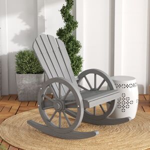 MHSTAR UK LTD Outsunny Wooden Adirondack Rocking Chair Reclining Armchair Outdoor Garden Furniture Patio Porch Rocker - Grey