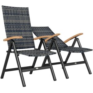 MHSTAR UK LTD Outsunny 2 Pieces Outdoor Folding Dining Chair, PE Rattan Chair with Armrests, High Backrest, for Garden, Camping, Balcony, Porch, Mixed-grey