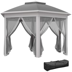 MHSTAR UK LTD Outsunny 3 x 4m Garden Gazebo Hexagon Pop Up Party Tent Canopy Double Roof Instant Shelter with Netting and Carry Bag for Outdoor Patio, Dark Grey
