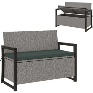 MHSTAR UK LTD Outsunny Garden Storage Bench with 151.5L Capacity, Inner Bag, 2 Seater PE Rattan Outdoor Garden Bench with Storage, Cushion, Wicker Outdoor Bench Lov