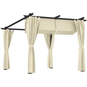 MHSTAR UK LTD Outsunny 3 x 3(m) Metal Pergola with Retractable Roof and Sidewalls, Garden Gazebo UPF30+ Sun Shade Shelter for Outdoor, Patio, Deck, Beige