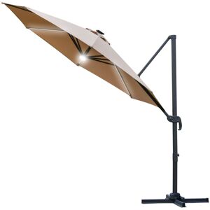 MHSTAR UK LTD Outsunny 3(m) Cantilever Roma Parasol Garden Sun Umbrella Outdoor Patio with Crank & Tilt Aluminum Frame LED Solar Light Cross Base 360° Rotating, Br