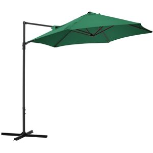MHSTAR UK LTD Outsunny 2.5M Garden Cantilever Parasol with 360° Rotation, Offset Roma Patio Umbrella Hanging Sun Shade Canopy Shelter with Cross Base, Green