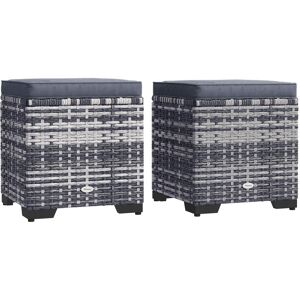 MHSTAR UK LTD Outsunny Set of 2 Rattan Storage Ottoman, Outdoor Footstool with Removable Cushions, Garden Storage Seat for Balcony, Poolside, Living Room, Dark Grey