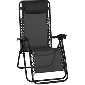 MHSTAR UK LTD Outsunny Zero Gravity Chair Metal Frame Texteline Armchair Outdoor Folding and Reclining Sun Lounger with Head Pillow for Patio Decking Gardens Campin