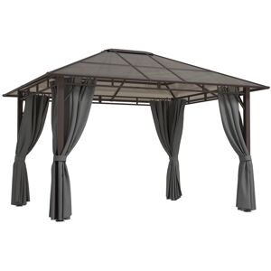 MHSTAR UK LTD Outsunny 3 x 3.6m Hardtop Gazebo Canopy with Polycarbonate Roof Garden Pavilion with Removable Curtains and Steel Frame, Dark Grey