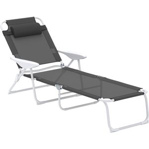 MHSTAR UK LTD Outsunny Foldable Sun Lounger, Outdoor 4 Level Adjustable Backrest Reclining Lounge Chair with Headrest & Armrests for Patio, Garden, Charcoal Grey