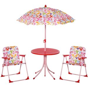 MHSTAR UK LTD Outsunny Kids Folding Picnic Table Chair Set Butterfly Pattern Outdoor Parasol
